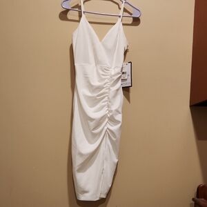 White Ruched Midi Dress